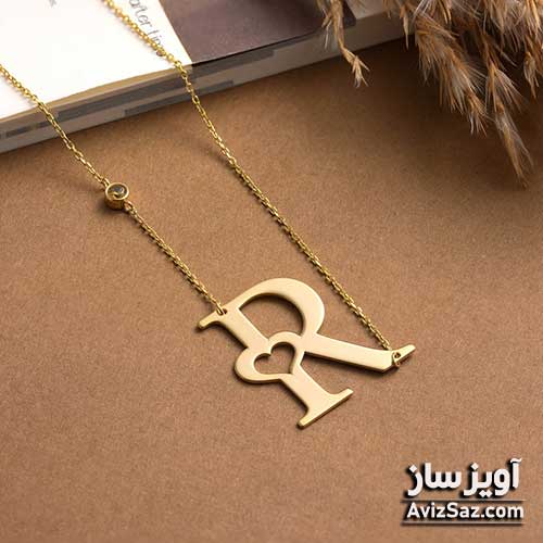 گردنبند حرف انگلیسی R با طرح قلب کد 100823