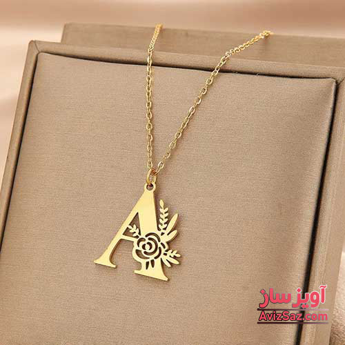 گردنبند حرف انگلیسی A گل رز کد 102179