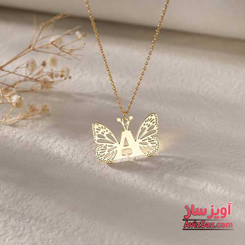 گردنبند حرف انگلیسی A با طرح پروانه کد 102185