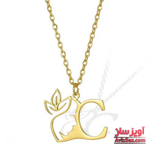گردنبند حرف انگلیسی C با طرح صورت و گل کد 102211