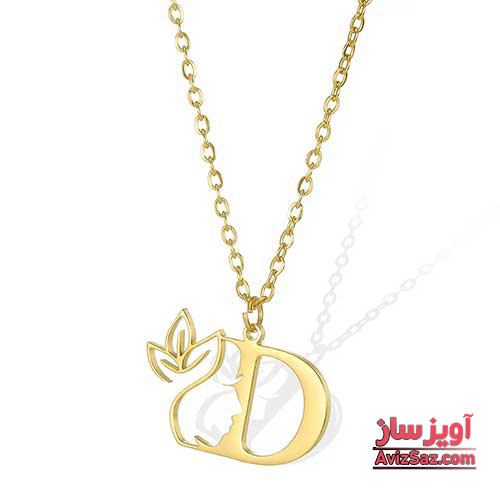 گردنبند حرف انگلیسی D طرح صورت و گل کد 102221