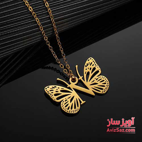 گردنبند حرف انگلیسی N طرح پروانه کد 102292
