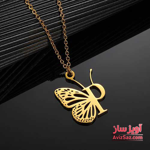 گردنبند حرف انگلیسی P طرح پروانه کد 102304