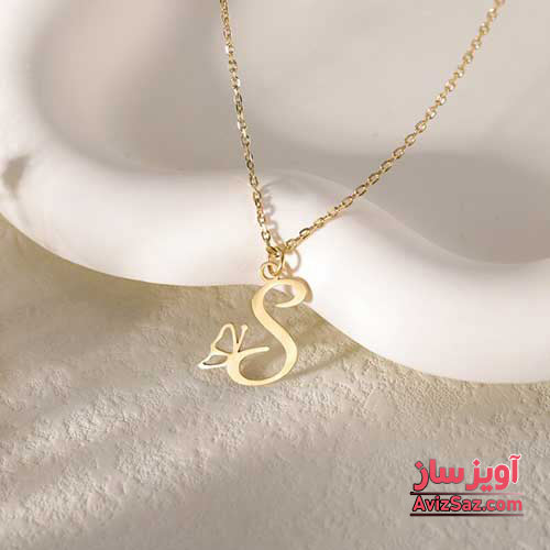 گردنبند حرف انگلیسی با طرح پروانه S کد 102319