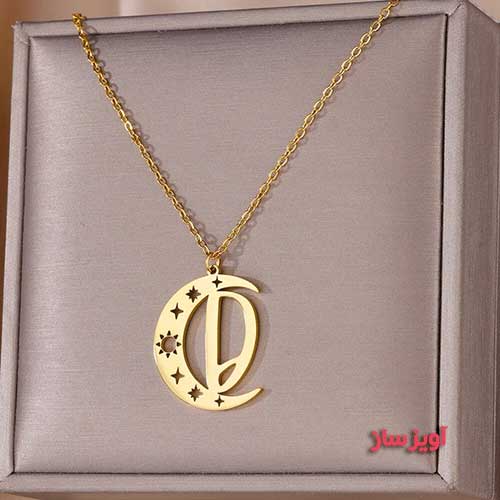 گردنبند حرف انگلیسی D طرح ماه کد 102580