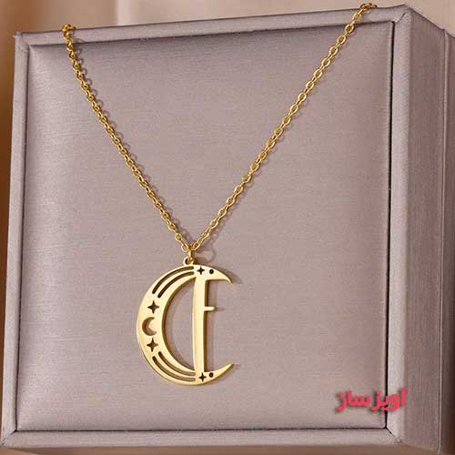 گردنبند حرف انگلیسی F طرح ماه کد 102637