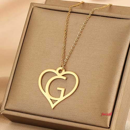 گردنبند حرف انگلیسی G طرح قلب کد 102666