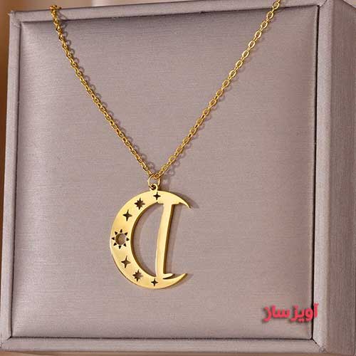 گردنبند حرف انگلیسی I طرح ماه کد 102717