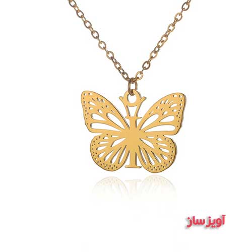 گردنبند حرف انگلیسی I طرح پروانه کد 102719