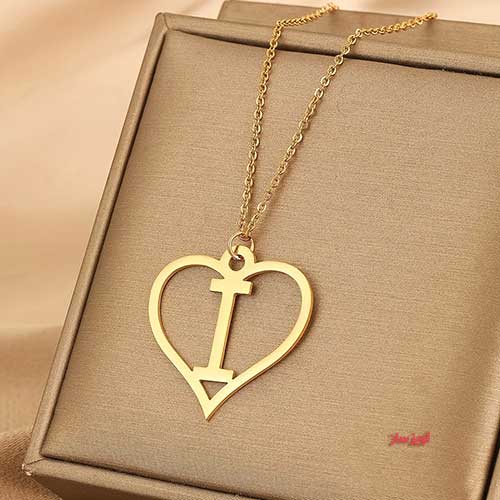 گردنبند حرف انگلیسی I طرح قلب کد 102729