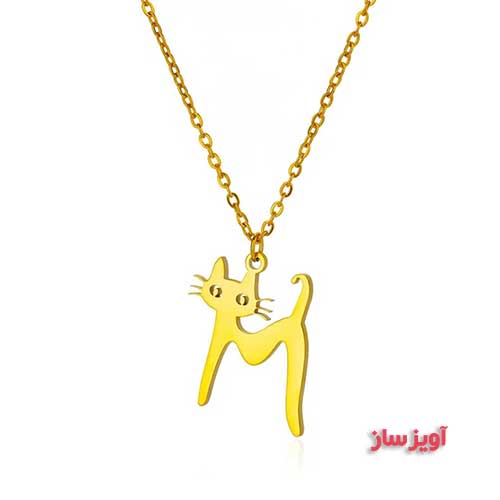 گردنبند حرف انگلیسی M طرح گربه فانتزی کد 102840