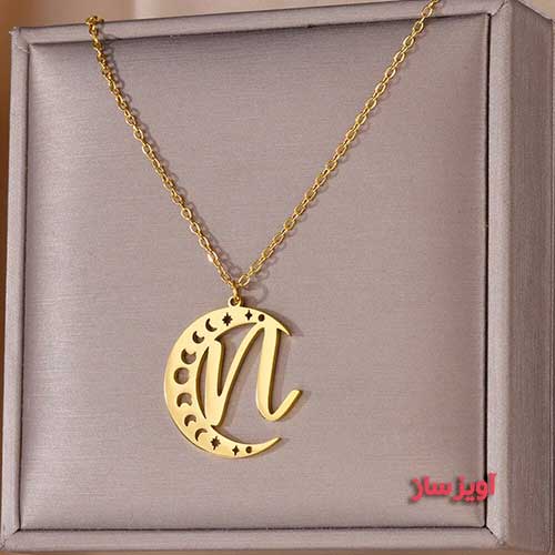 گردنبند حرف انگلیسی N طرح ماه کد 102871