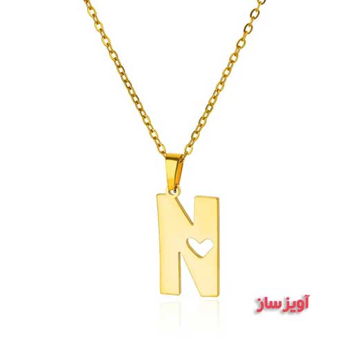 گردنبند حرف انگلیسی N طرح قلب کد 102877