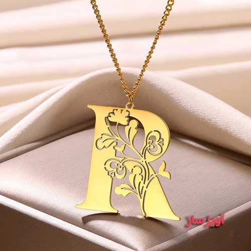 گردنبند حرف انگلیسی R طرح گل کد 102993