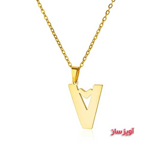 گردنبند حرف انگلیسی V طرح قلب کد 103100