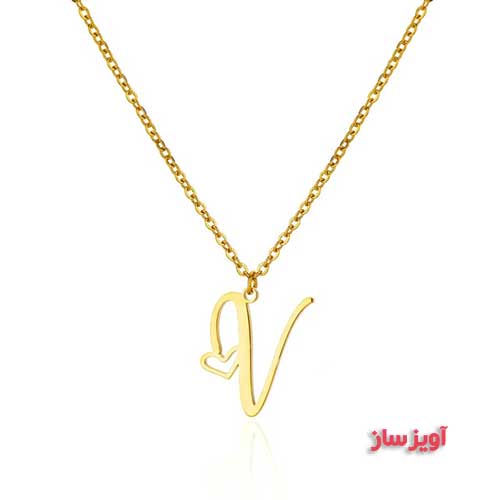 گردنبند حرف انگلیسی V طرح قلب کد 103115