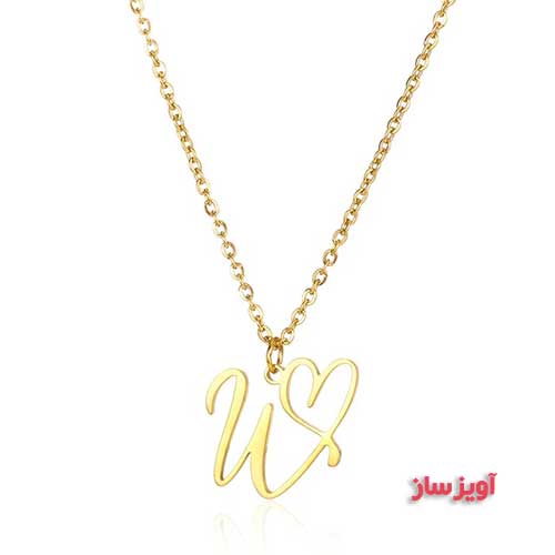 گردنبند حرف انگلیسی W طرح قلب کد 103136