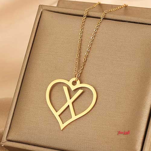 گردنبند حرف انگلیسی X طرح قلب کد 103168