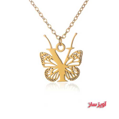 گردنبند حرف انگلیسی Y طرح پروانه کد 103190