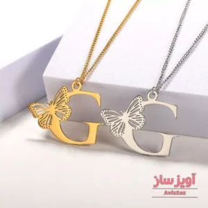 گردنبند حرف انگلیسی G با طرح پروانه کد 100658