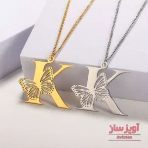 گردنبند حرف انگلیسی K با طرح پروانه کد 100728