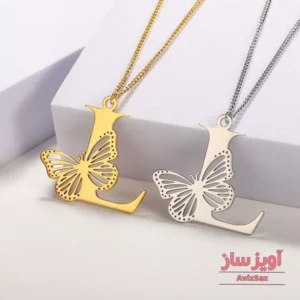 گردنبند حرف انگلیسی L با طرح پروانه کد 100739