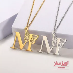 گردنبند حرف انگلیسی M با طرح پروانه کد 100750