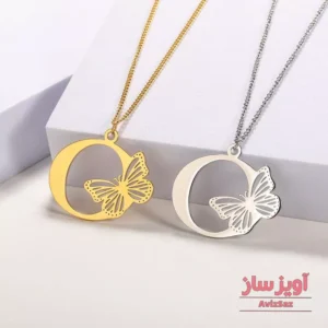 گردنبند حرف انگلیسی O با طرح پروانه کد 100790