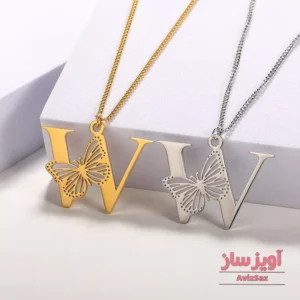 گردنبند حرف انگلیسی W با طرح پروانه کد 100884
