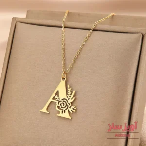 گردنبند حرف انگلیسی A گل رز کد 102179