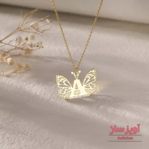 گردنبند حرف انگلیسی A با طرح پروانه کد 102185