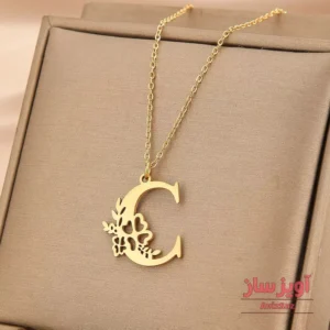 گردنبند حرف انگلیسی C طرح گل کد 102205