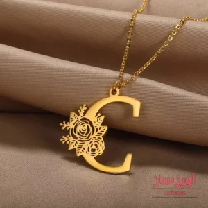 گردنبند حرف انگلیسی C با گل رز کد 102210