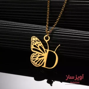 گردنبند حرف انگلیسی D طرح پروانه کد 102220