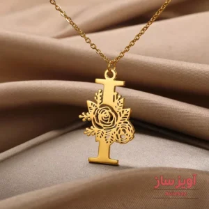 گردنبند حرف انگلیسی I با طرح گل رز کد 102254