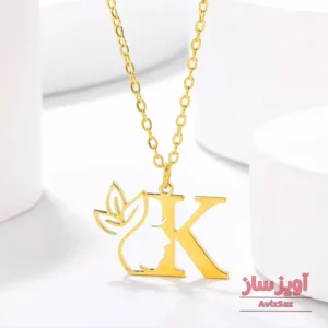 گردنبند حرف انگلیسی K طرح صورت و گل کد 102270