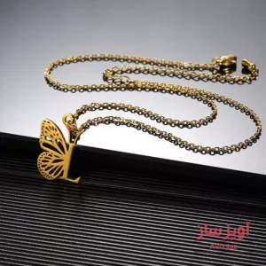 گردنبند حرف انگلیسی L طرح پروانه کد 102274