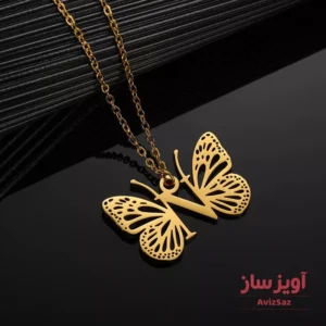 گردنبند حرف انگلیسی N طرح پروانه کد 102292