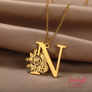 گردنبند حرف انگلیسی N گل رز کد 102293