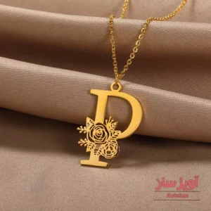 گردنبند حرف انگلیسی P گل رز کد 102303