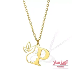 گردنبند حرف انگلیسی P طرح صورت و گل کد 102305