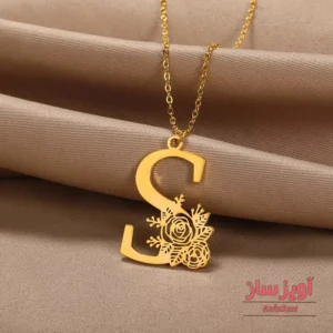 گردنبند حرف انگلیسی S طرح گل رز کد 102321
