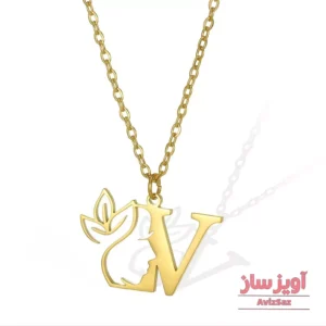 گردنبند حرف انگلیسی V طرح صورت و گل کد 102336
