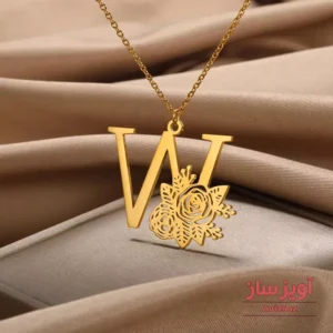 گردنبند حرف انگلیسی W گل رز کد 102338