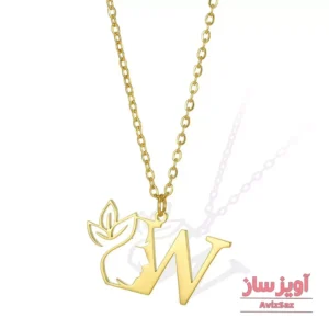 گردنبند حرف انگلیسی W صورت و گل کد 102340