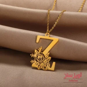 گردنبند حرف انگلیسی Z طرح گل رز کد 102353